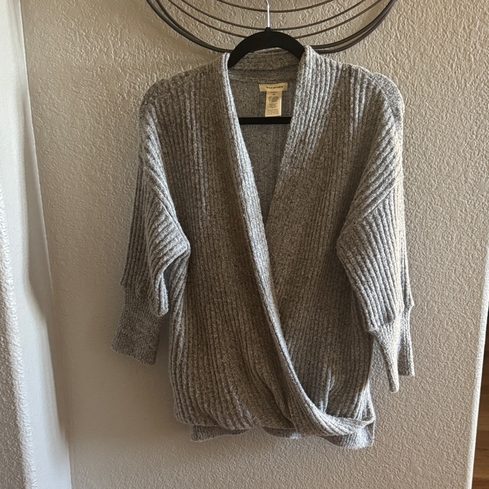 Max Studio Gray Ribbed Cardigan - Picture 1 of 4